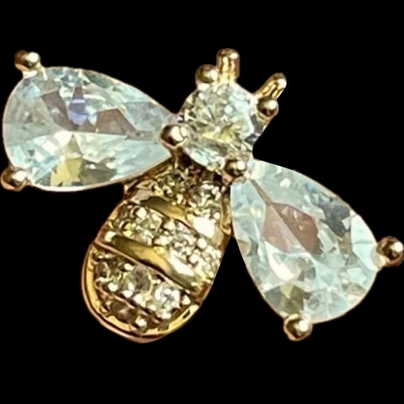 “Crystal Encrusted Bumblebee” Honey Bee Elegant Upscale Sparkly Insect Gold Stud - Picture 5 of 16